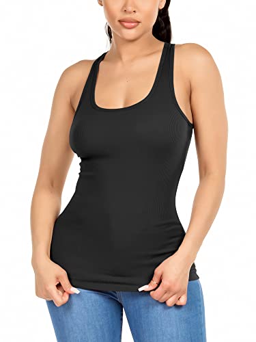 Cotton Ribbed Racerback Tank Tops for Women Basic Workout Athletic Tanks Gym Tank Top Yoga Shirts Pack 1-43