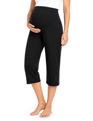 Joyaria Capri Schwangerschaftshose Damen Umstandshose Bambus Viskose Schwangerschafts Umstands Jogginghose Maternity Caprihosen (Schwarz, XL)