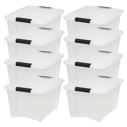 Image of IRIS USA 8 Pack Stackable Storage Bin, 32 Quart Plastic Container Totes with Latching Lids for Home and Office Organization, Pearl