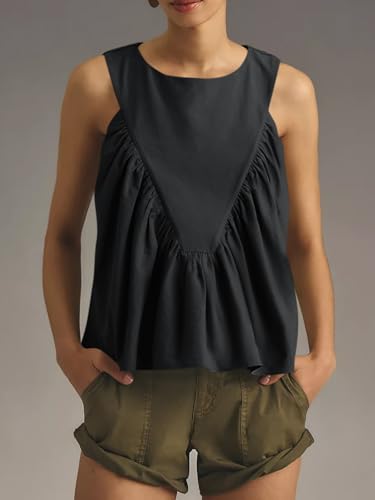 Cicy Bell Womens Peplum Babydoll Tank Tops Summer Sleeveless Loose T Shirts Casual Shirred Flowy Tops4