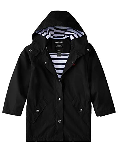 Wantdo Boys' Long Rain Jacket Lightweight Hooded Windbreaker Black 14/16