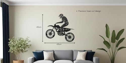 Image of METSY Wall Decor(Dirt Bike Rider) Metal Art, Made of 1.2mm Metal Sheet, Crafted with Laser Cutting,(PREMIUM FINISH),Scratch Resistant, Rust Resistant (Size: 45x43cm), Gorgeous looking