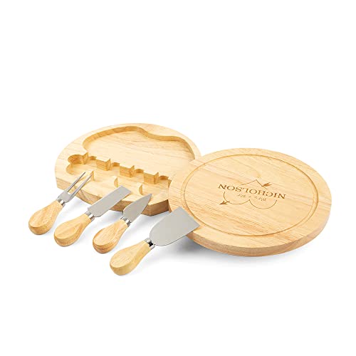 Bosajewel Personalized Wooden Cheese Board,Custom Name Cheese Board and 4 Knives Set,Round Charcuterie Board,Cheese Cutting Board 220 * 36MM,for Mother's Day, Anniversary, Birthday