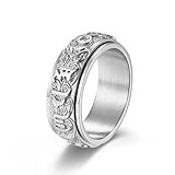 [BVCERLINE] 六字真言回転リング 六字大明呪指輪 運を巡る 魔除け お守り 風水アイテム チタン 鋼 金属アレルギー対応 レディース メンズ 男女兼用 シルバー 11#