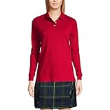 Lands' End School Uniform Kids Long Sleeve Interlock Polo Shirt Small Red