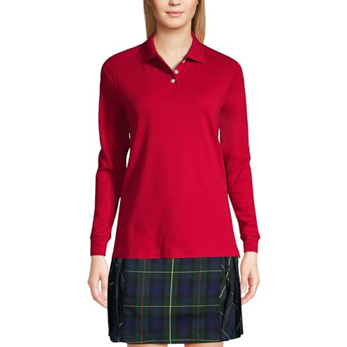 Lands' End School Uniform Kids Long Sleeve Interlock Polo Shirt Small Red