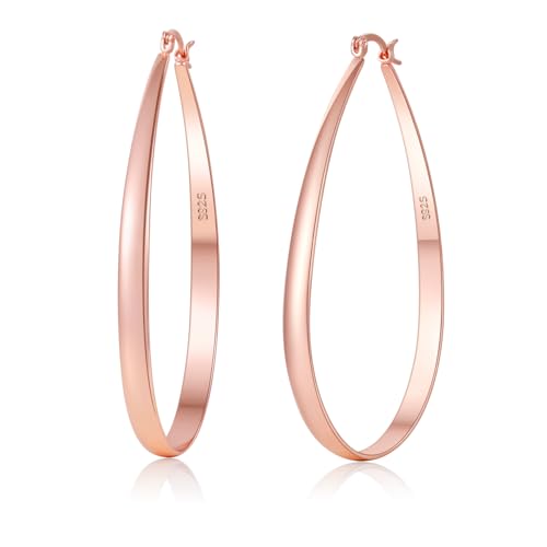 PABBEU Pendientes de Oro Rosa Mujer, Hipoalergénicos Chapados en Oros Real de Pendientes de Oro Rosa, Pendiente Aros Regalos para Mujer, 30/40/50/60 mm