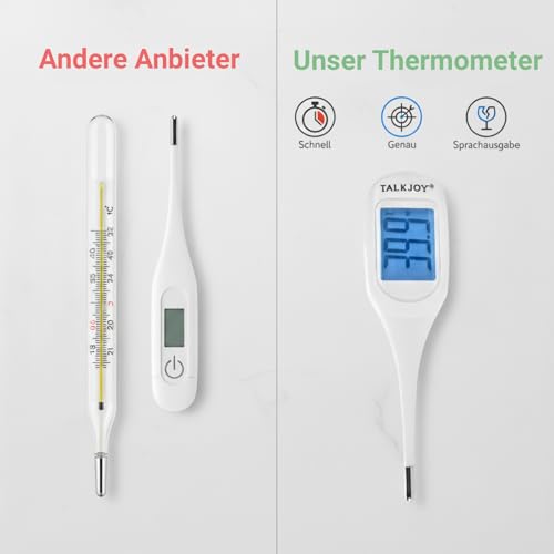 TalkJoy Sprechendes Fieberthermometer, Thermometer mit Sprachausgabe, sagt Temperatur an, ideal für...