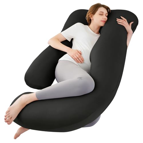 Image of Cooling Pregnancy Pillows for Sleeping, 65'' Full Body Pillow, Black | Sasttie Maternity Pillow, OEKO-TEX, Down Alternative, Removable Cover, Pregnant Women Must Haves, Maternity Essential