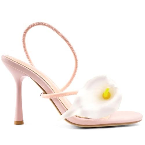 Image of Flower High Heels for Women Calla Lily Open Toe Floral Stilettos Heels Sexy Strappy Heeled Sandals Wedding Birthday Dressy