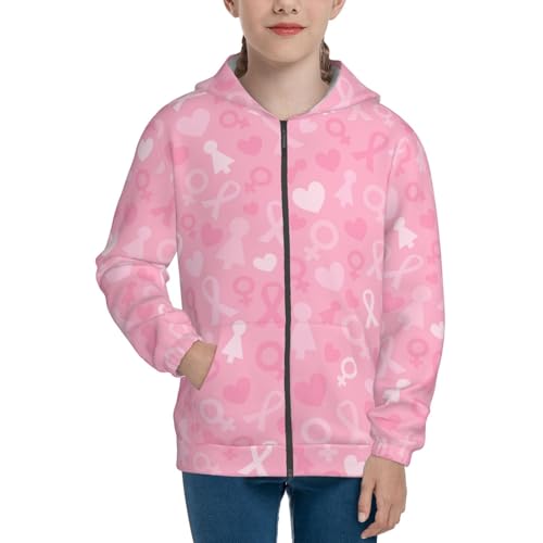 Breast Cancer Awareness Kids Pullover Hoodies Boys Zip Up Sweatshirts Girls Athletic Clothes with Pocket3