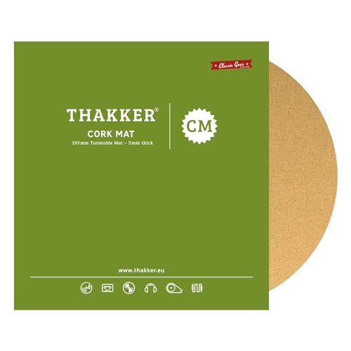 THAKKER Cork Mat - Alfombrilla para Tocadiscos de Corcho Fino - Natural | 3mm de Grosor | 295mm de diámetro | para Tocadiscos de 12