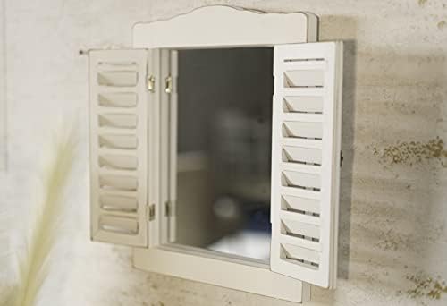 HomeZone Shabby Chic Wooden Shutter Window Wall Mirrors - Distressed Antique Painted Finish Decorative Rectangular Shape Home Decor Beautiful Rustic French Venetian Style Vintage Mirror - White