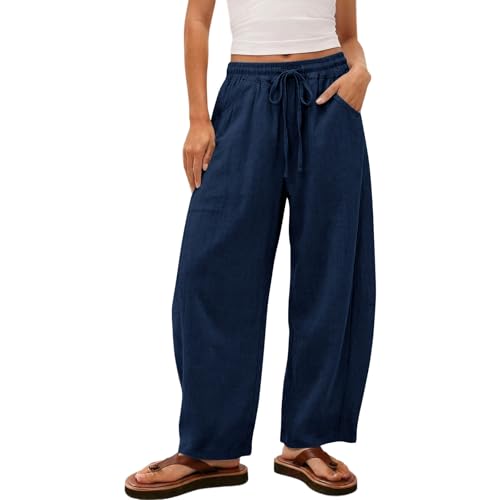 Pantalon palazzo en coton pour femme en maille légère de qualité supérieure