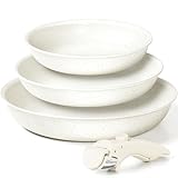 MICHELANGELO Nonstick Frying Pan Set, Non Toxic Frying Pans with Removable Handle, Granite Coating Non Stick Skillet Set of 3, Induction Compatible - 8' 9.5' and 11', White