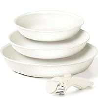 MICHELANGELO Nonstick Frying Pan Set, Non Toxic Frying Pans with Removable Handle, Granite Coating Non Stick Skillet Set of 3, Induction Compatible - 8" 9.5" and 11", White