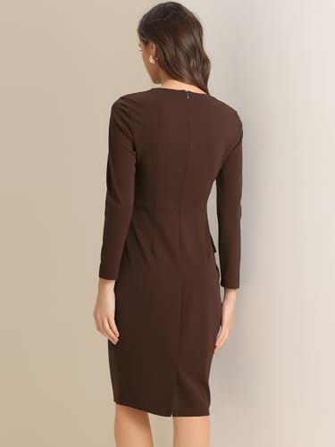 Image of Allegra K Women's Bodycon Dresses Round Neck Long Sleeve Casual Work Outfits Peplum Sheath Dress