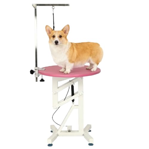 ペットグルーミングテーブル 空気圧式トリミングテーブル Cutdred 円形 回転 トリミング台 リフティング犬グルーミングテーブル 犬用トリミング台 耐荷重100KG 高さ調整範囲70-102cm 大型犬/中型犬/小型犬/猫用 (60cm,ピンク)