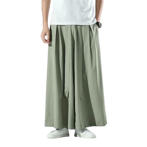 Men's Summer Thin Ice Silk Wide Leg Loose Chinese Style Casual Culottes