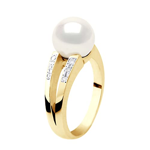 Bague perle de culture ronde et diamant en or blanc ou jaune, le cadeau d'anniversaire idéal