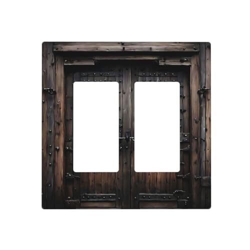 Decorative Outlet Covers Retro Brown Wood Barn Door Vintage Farmhouse 2 Gang Wall Plate Double Rocker Two Switch Wall Cover Plate Jumbo Dual Gfci Faceplate