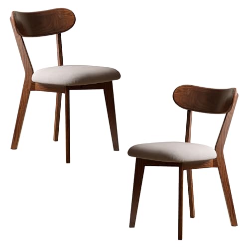 Walnut Dining Chairs Set of 2, Oak Wood, Upholstered Seats