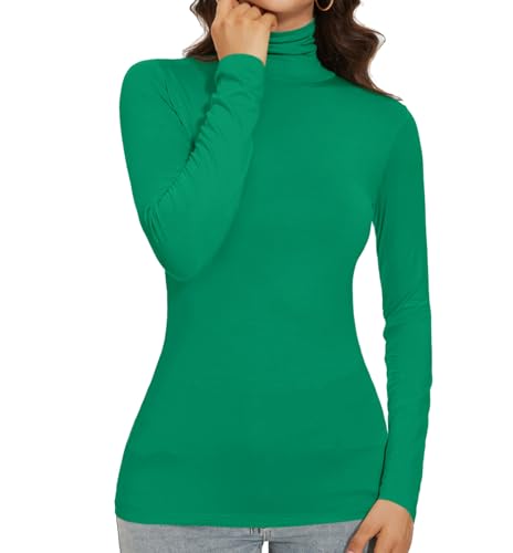 Green Turtleneck Shirt Women Scrub Undershirts Tops Long Sleeve Fitted Casual Basic Warm Winter Thermal Shirt(GRS)
