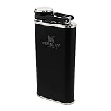 Stanley Classic Wide Mouth Flask 236ml Mit Never-Lose Kappe - Edelstahl Flachmann Mit Weiter Öffnung Zum Einfachen Befüllen Und Einschenken - BPA-Frei - Matte Black