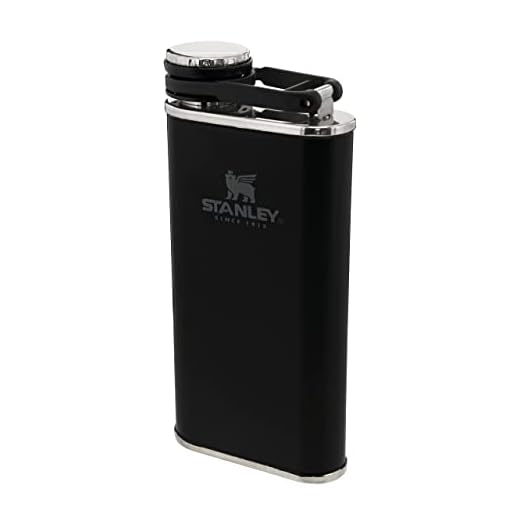 Stanley Classic Wide Mouth Flask 0.23L with Never-Lose Cap - Petaca de Acero Inoxidable de Boca Ancha Para Llenar y Verter Fácilmente - Petacas de Alcohol - Anti-Fugas - Sin BPA - Matte Black