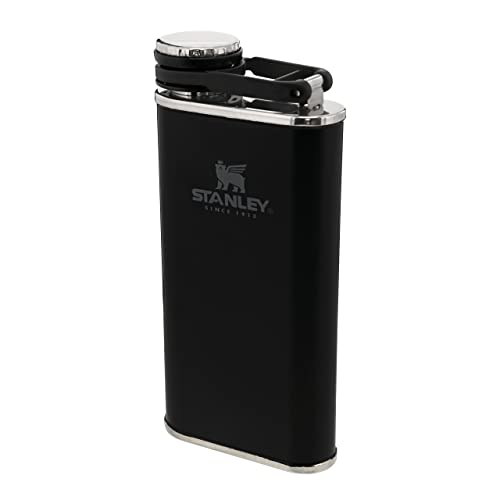 Stanley Classic Wide Mouth Flask 236ml Mit Never-Lose Kappe - Edelstahl Flachmann Mit Weiter Öffnung Zum Einfachen Befüllen Und Einschenken - BPA-Frei - Matte Black