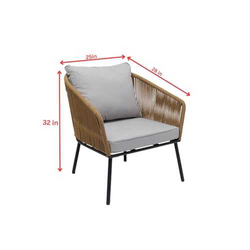 Image of Amazon Brand - Solimo Solix Outdoor Rope Sofa Set | Balcony Sofa | Patio Conversation Sets | Braided Rope Garden Sofa Set and Center Table (5 Seater-Beige)