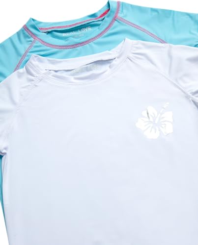 Image of Real Love Toddler Girls Rash Guard - 2 Pack Quick Dry Sun Protection Swim Shirt Girls Short Sleeve Rash Guard Kids (2T-16)
