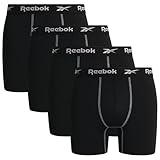 Reebok Mens Boxer Briefs - 4 Pack 6'' Inseam Tag Free Stretch Moisture Wicking Underwear Boxers with Contour Pouch, Size Large, All Black
