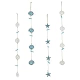 Sosoport Colgadores de Fotos Estilo Mediterráneo 4 Piezas con Clips de Madera y Cuerda de Yute para Decoración Mural Costera de Dormitorio y Baño, Arte Mural Playa, Exhibidor de Fotos