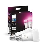 Philips Hue White and Colour Ambiance Smart Bulb Twin Pack LED [B22 Bayonet Cap] - 806 Lumens 60W Equivalent. for Home Indoor Lighting, Livingroom and Bedroom, 2 Count (Pack of 1)