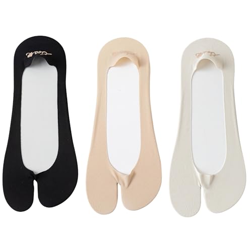 Image of DUNKOING 3 Pairs Low Cut Tabi socks Women No Show Flip Flop Sock Thin Non Slip Summer Socks for Sneakers Loafers Sandals 5-9