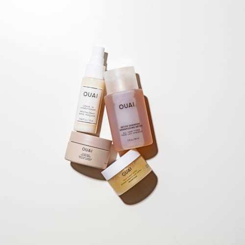 OUAI Travel Kit - Includes Travel Size Leave In Conditioner, Detox Shampoo, Thick Hair Mask, Scalp & Body Scrub (4 Count)