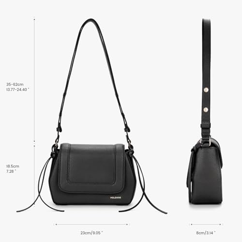 Image of molshine Genuine Leather Shoulder Bag Women's,Small Flap Crossbody Bag for Women with Adjustable Strap DLK0022 (Black)