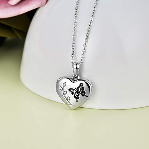 Aoboco Always In My Heart Locket Necklace That Holds Pictures Photo In 925 Sterling Silver Butterfly Photo Picture Locket Necklace For Women, Crystals From Austria #TOP1