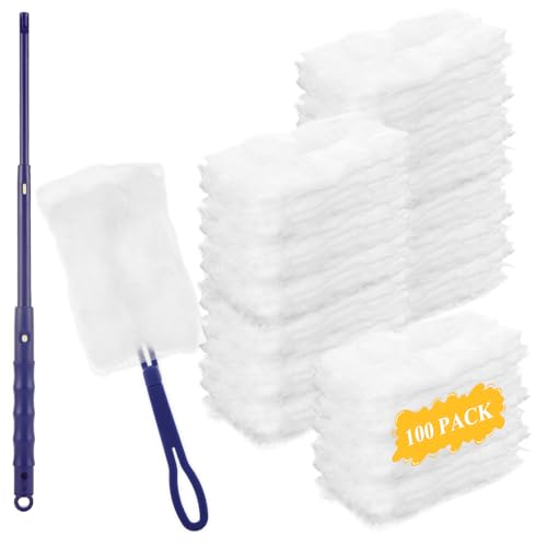 Image of ABuff 100 PCS Disposable Duster Refills Compatible with Swiffer Duster, Replacement Thickened Duster Refills & 2 Handle, Heavy Duty Multi Surface Dusters Refill for Home, Office, Blinds, Ceiling Fans