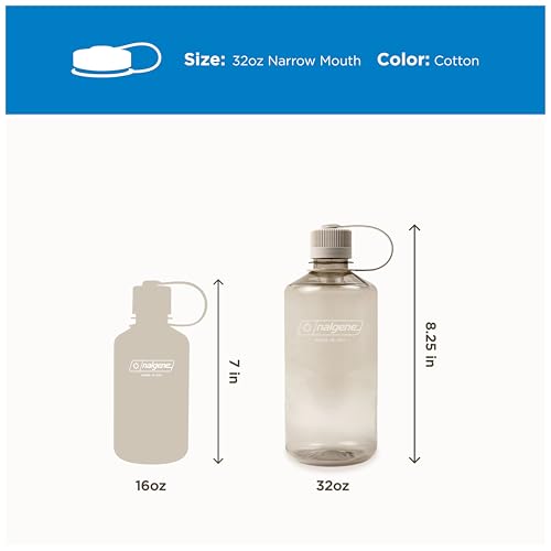 Image of Nalgene 32 oz Narrow Mouth Water Bottle | BPA-Free, Durable & Leak Proof, Lghtweght Bottle for Hkng, Gym & Travel, Cotton
