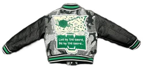 Jordan Craig Kids Varsity Jacket, Black Camo, Polyester Blend with Green Trim2