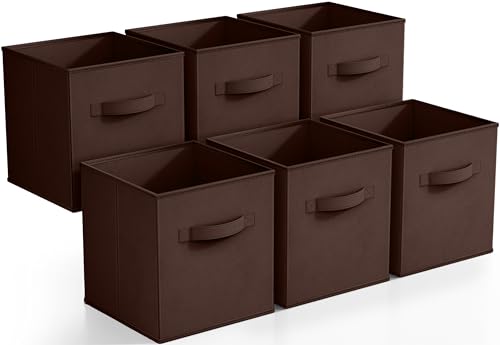 Image of Sorbus Foldable Storage Cubes - 6 Fabric Baskets for Organizing Pantry, Closet, Shelf, Nursery, Playroom, Toy Box, Cubby -11 Inch Dual Handle Collapsible Closet Organizers and Storage Bins (Chocolate)