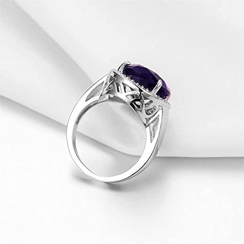FZO Vintage Women's 925 Sterling Silver Ring Inlaid Shiny Amethyst Purple Gemstone Pigeon Eggs Shape Zircon Princess Ring Eternity Engagement Wedding Cocktail Band Ring for Women ST.157 (8) by FZO - Image 3