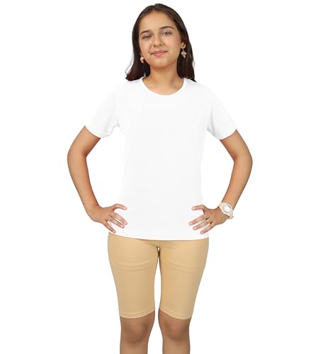 Image of KYDA KIDS Girls White T-Shirt 100% Cotton Antibacterial | Half Sleeve Round Neck | Plain White School Uniform T-Shirt | Soft Breathable Summer Wear Kids