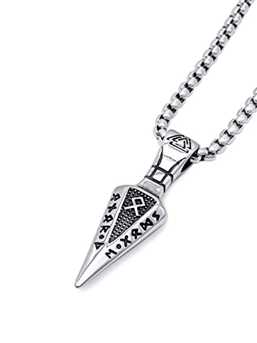 HAQUIL Viking Arrowhead Necklace, Stainless Steel Rune Gungnir Spear Arrowhead Pendant, Box Chain, Jewelry for Men and Women2