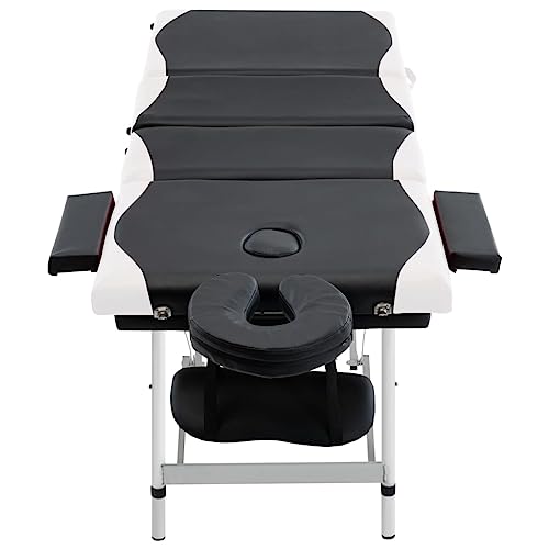 Genérico Camilla de Masaje Plegable 4 Zonas Aluminio Negro y Blanco,Salud y Belleza,Cuidado Personal,Masaje y relajación,Mesas de masaje-110244