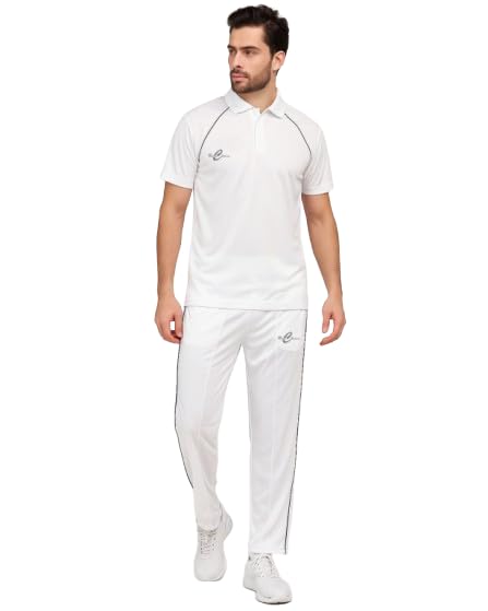 Cricket Uniform Set, White with Grey Stripes, Breathable Polyester Jersey and Trouser, Unisex-picture-33
