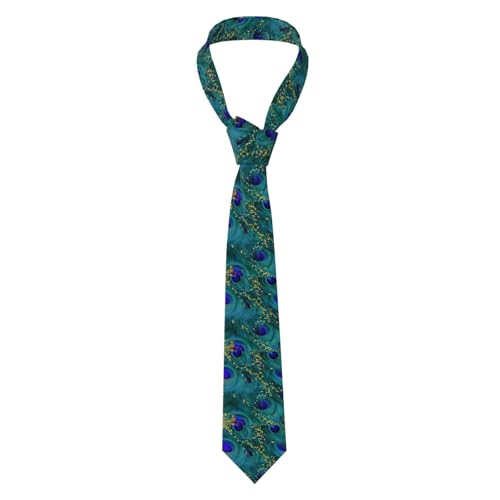 KOSUES Teal Purple Glimmering Gold Peacock Feathers Casual Mens Tie Men Neckties Adjustable Novelty Neck Ties Fashion Neckwear Outfits Accessory For Daily Wedding Party Date Holiday Business Festival