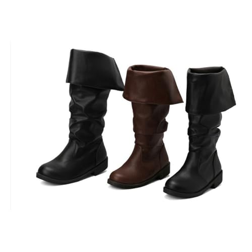 Renaissance Boots for Men's Medieval Pu Leather Pirate Boot Chic Western Cowboy Boots (14, Black)2